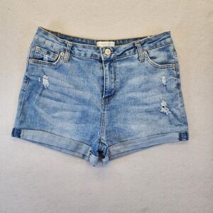 Love Tree Denim Distressed Jean Shorts Womens Large Medium Wash Cuffed High Rise